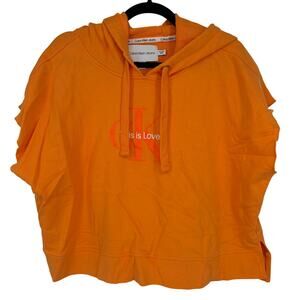 Calvin Klein Jeans Men's Orange Sleeveless Midi Crop Athletic Hoodie Size XXL